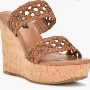 Nine West Brown Woven Wedge Sandals